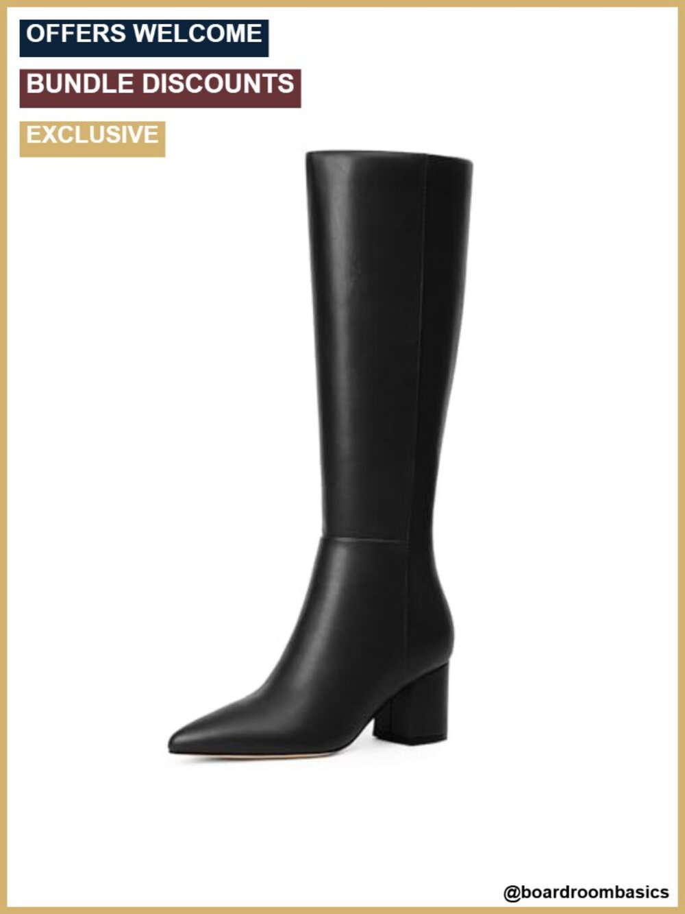 Knee High Boots Chunky Low Heel Pointed Toe Tall Faux PU Leather